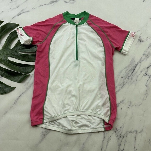 Canari Womens Cycling Jersey Size M Green Pink Short Sleeve 1/4 Zip Watermelon - Picture 1 of 13